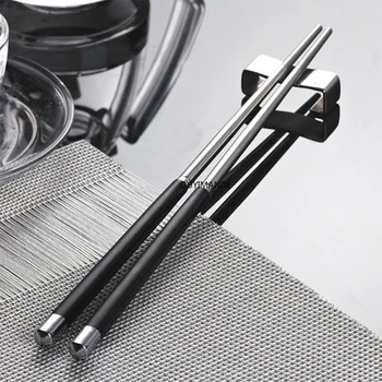 1 Çift paslanmaz çelik çubuklar kaymaz Kullanımlık Çubuklarını Dishware Gümüş Demir Antiskid Ev Metal Çin Suşi İçin