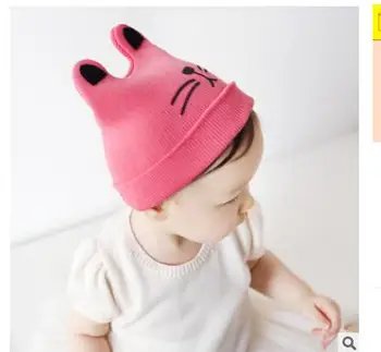 10 adet / grup Hayvan Baskı Sonbahar Kış Pamuk Bebek Şapka Kız Erkek Çocuklar Küçük Kedi Kapaklar Güzel örme kap