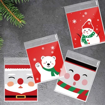 100 adet Noel plastik poşetler Noel Kurabiye ambalaj Poşetleri Noel Selofan Şeker Torbaları Parti İyilik hediye çantası