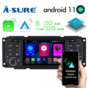 Bir Emin Araba Multimedya Android 11 Radyo Kablosuz CarPlay 3 + 32GB GPS Navigasyon İçin Jeep Grand Cherokee PT Cruiser Sebring