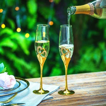 Düğün şampanya bardağı Seti İle Rhinestone Çerçeveli Kalpler Dekorasyon İçin Düğün, Yıldönümü Ve Özel Occasionss