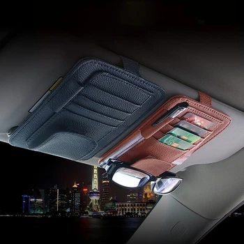 PU deri saklama çantası Araba İçin Araba Güneş Gözlüğü Tutucular Klip Bilet kart düzenleyici Güneşlik Montaj Çantası Depolama Aksesuarı Otomatik