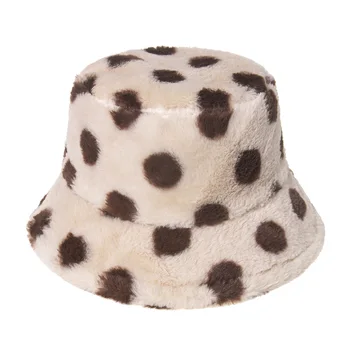 Sonbahar ve Kış Seyahat Polar Sıcak Çok Yönlü Siyah ve Beyaz Polka Dot Desen Balıkçı Şapka Alışveriş Havzası Kova Şapka