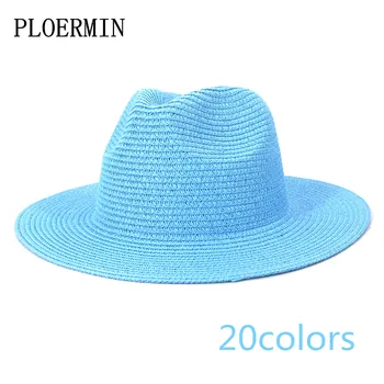 Sıcak Moda Yaz Rahat Unisex Plaj Fötr Büyük Ağız Caz güneş şapkası Panama Şapka Saman Kadın Erkek Renkli Gölgeleme Kap