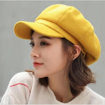 Yeni Moda Yün Sekizgen Kap Şapka Kadın Ayarlanabilir 7 Renkler Sonbahar Kış Şık Sanatçı Ressam Newsboy Kapaklar Bere Şapka