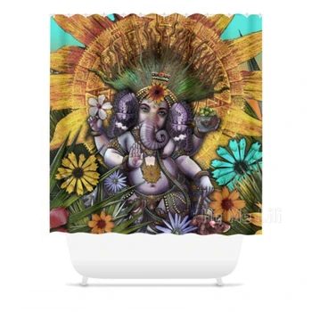 Çiçek Ganesh Duş Perdesi Banyo Dekor Hindu Maya Sanat Sanatçı Christopher Beikmann