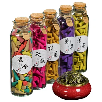 1 Şişe 128 Adet Tütsü Konileri ve 1 ADET Seramik Tütsü Brülör Doğal Sandal Ağacı Pagoda Tütsü Konileri Aromaterapi Deodorant