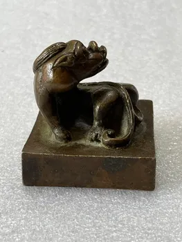 Çin antika Süsler Uğurlu canavar heykeli signet ev metal küçük dekorasyon damga