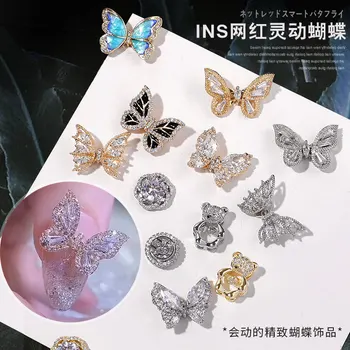 1 ADET Kelebek Glitter 3D Çivi uğurlu takı DIY Alaşım Kelebek Kristal Rhinestone Manikür Charm Nail Art Süslemeleri 2022Y