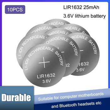 10 ADET LIR1632 Şarj Edilebilir Düğme Hücre Para Piller 3.6 V Lityum 500 kez Değiştirin CR1632 LM1632 BR1632 ECR1632