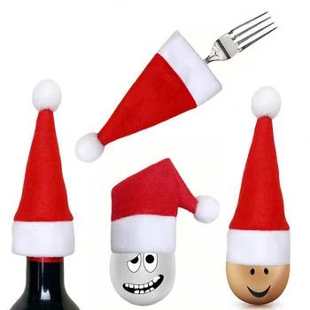 10 adet Mini Noel Şapka Sofra Tutucu Noel Süslemeleri Ev İçin Noel masa süsü şarap şişesi Topper Doğum