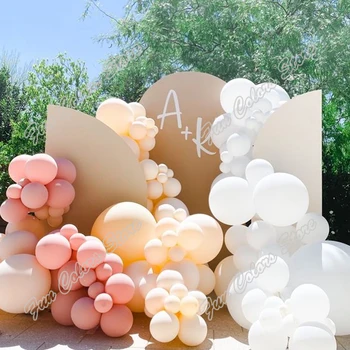 118 adet Çift Krem Şeftali Düğün Çocuk Doğum Günü Partisi Arka Plan Bebek Duş Beyaz Tatil dekorasyon balonu Garland Kemer Kitleri