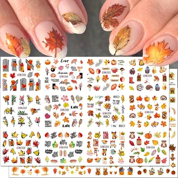 12 adet Sonbahar Yaprakları Tırnak Çıkartmalar Güz Tırnak Çıkartmaları Altın Akçaağaç Yaprağı Tırnak Sanat Çıkartmalar Su Transferi Sticker Tırnak Aksesuarları