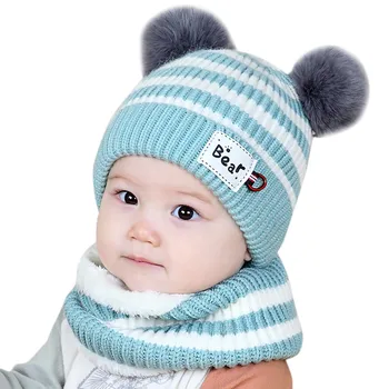 2 Adet Unisex Çocuk Kış sıcak Bebek Eşarp Kap Yün Örgü Şapka Erkek Kız Çocuk Yeni Moda Çocuklar Boyun İsıtıcı