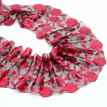 2 Metre Kırmızı İşlemeli Çiçek Dantel Trim Yüksek Kaliteli Fransız Kumaş Dantel DIY El Sanatları ve Dikiş Elbise Giyim Aksesuarları
