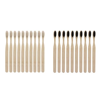 20 Adet Çevre Ahşap Bambu Diş Fırçası Bambu Elyaf Ahşap Saplı Diş Fırçası Beyazlatma, 10 Adet Şeffaf ve 10 Adet Siyah