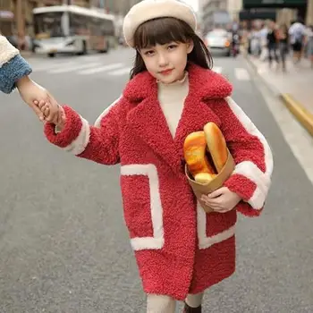 2020 İlkbahar Sonbahar Bebek Kız Sahte Kuzu yün paltolar Çocuklar Sıcak Ceketler Çocuk Uzun Giyim Kızlar Gevşek Casual Palto W442