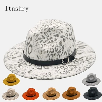 2020 Moda kış Kaliteli yün Geniş fötr şapka Şapka Kadın Leopar Yün Keçe Şapkalar Panama caz Fedoras erkekler için Chapeau Sombrero