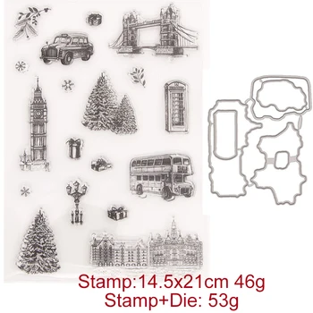 2021 Merry Christmas Ağacı Şehir Sokak Metal Kesme Ölür ve Pullar DIY Karalama Defteri Fotoğraf Albümü Dekoratif Kabartma Kağıt Kartları
