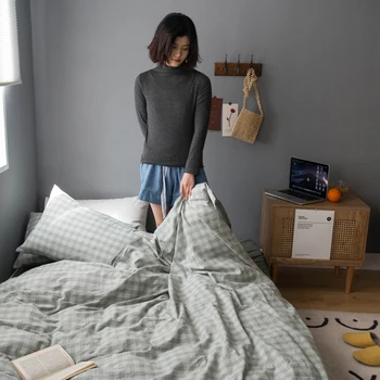 2021 Moda Kuzey Avrupa Tarzı Yeşil Izgara Konfor Yatak yatak örtüsü seti Kraliçe çift kişilik yatak seti Ev Tekstili