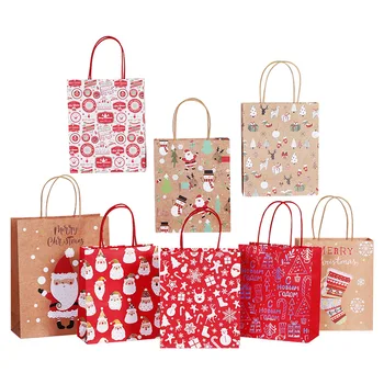2022 Noel Kağıt hediye çantası Kraft Kağıt saplı çanta Noel Baba Çantası Noel Süslemeleri Ev için Noel Hediye Kutusu Natale