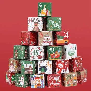 24 Adet Noel Advent Takvimi Kutusu Noel Dekorasyon Hediye Geri Sayım Numaraları Şeker Kurabiye Çocuklar Yeni Yıl Hediye Favor Navidad