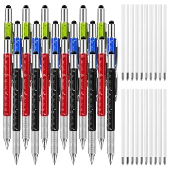 24 Adet Çok Aracı Kalemler Tükenmez Kalem Dokunmatik Ekran Stylus Seviyesi Cetvel Düz Kafa Çapraz Tornavida Ve Mürekkep Dolum