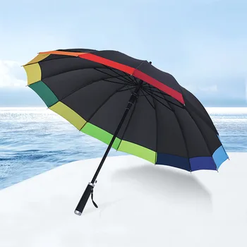 24 İnç 14 Kemik Otomatik Erkek Ve Dişi Şemsiye Renk Eşleştirme Uzun Saplı Otomatik Erkek Ve Dişi Gökkuşağı Şemsiye