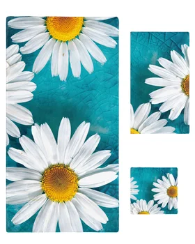 3 adet banyo havlusu takımı Beyaz Papatya Çiçek Büyük banyo havluları Yüz Havlusu el havluları Keseler Emici Banyo Havlusu
