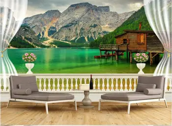 3d fotoğraf duvar kağıdı özel duvar Perde balkon dağ göl manzara duvar kağıdı duvarlar için rulo ev dekor oturma odası