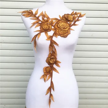 3D Şifon Sarı Gül Uzun Yaka Yaka Dantel Kumaş Çiçek düğün Dekor Saçak Dantel Trim DIY Craft Scrapbooking