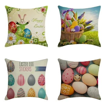4 Adet Mutlu Paskalya Yumurtaları Yastık Kılıfı 18X18 İnç Ev Dekorasyon Tatil Atmak Yastık Kapakları çekyat sandalye Dekor