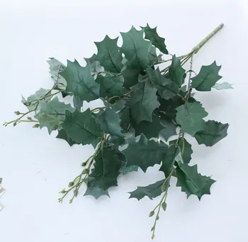 48cm Yapay Noel Meşe Yaprakları Çalı İpek Bitkiler Çiçek Düzenleme Yeşil Yapraklar ev bahçe dekorasyonu Sahte Bitki