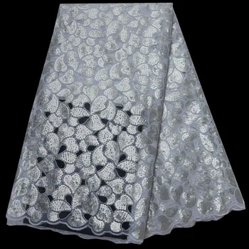 (5 yards/pc) gümüş beyaz Afriacn sequins mesh dantel kumaş el kesim organze dantel nakış ile düğün parti elbise için OP42