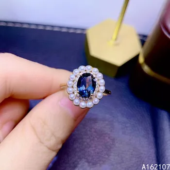 925 Saf Gümüş Çin Tarzı Doğal Londra Mavi Topaz kadın Lüks Zarif İnci Ayarlanabilir Mücevher Yüzük Güzel Takı Desteği De