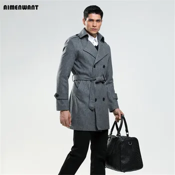 AIMENWANT Haute Couture Ceket erkek giyim Özel Yün Kış Sıcak Balıksırtı Palto İngiltere Gri Mont Ücretsiz Kargo