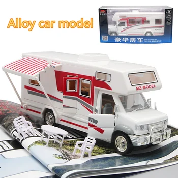 Alaşım Model 1:32DIY Büyük RV turist arabası Atalet Dönüş Müzik Aydınlatma döküm turist arabası Modeli çocuk Oyuncak Hediye