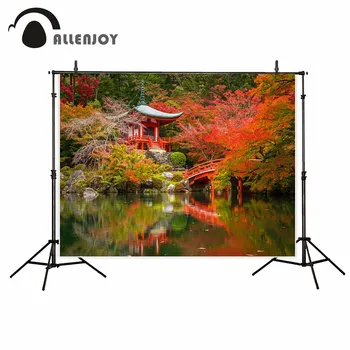 Allenjoy Asya sahne Japon Akçaağaç Yaprağı Köprü Nehir Güz sonbahar fotoğraf arka fonu fon fotoğraf kabini fotoğraf stüdyosu fonları