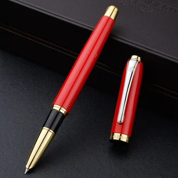 Altın Klip Kırmızı dolma kalem Yüksek Kaliteli Mavi Siyah Kapşonlu Ucu 0.5 mm Metal Yazı Ofis Kalemler Lüks İş Hediye Kutusu ile