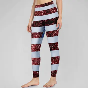 Amerikan Bayrağı Kırmızı Mavi Dikişsiz Tayt Sahte Parıldıyor Glitters Moda Yüksek Bel Yoga Pantolon Komik Streç Leggins Bayan Spor Salonu