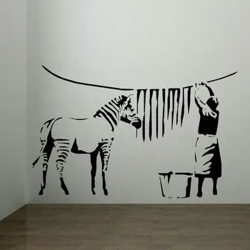 Banksy Zebra Çizgili Çamaşır Odası Duvar Sticker Vinil Çıkartması ev duvar süsü Duvar