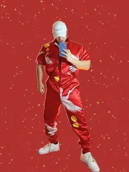 Bar Gece Kulübü gogo Kostümleri Erkekler DS Kırmızı sevgililer Günü tek parça Takım Tulumlar Sahne İş Gösterisi Giyim