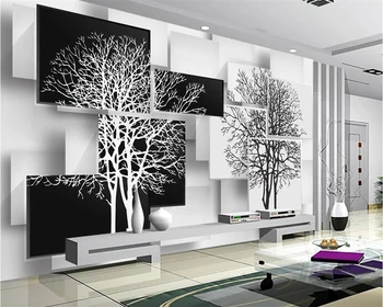 Beibehang Ev dekorasyon duvar kağıdı basit siyah ve beyaz ağaç 3D TV kanepe arka plan duvar oturma odası yatak odası 3d duvar kağıdı