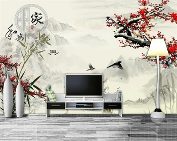 Beibehang Özel duvar kağıdı ev dekorasyon duvar resimleri Çin erik mürekkep boyama klasik TV duvar oturma odası yatak odası 3d duvar kağıdı