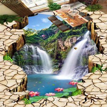 beibehang Özel Fotoğraf Duvar Kağıdı Zemin Boyama 3D Çatlak Cliff Falls Lotus Gökyüzü Gökyüzü Banyo Geçit 3D Zemin