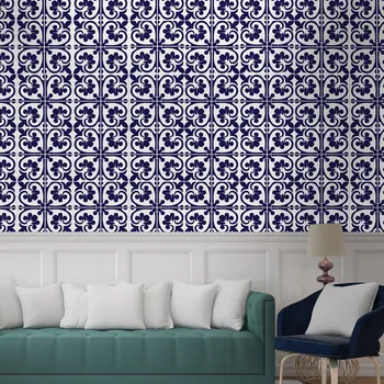 Betsy Monokromatik Koyu Mavi Viktorya Dönemi Duvar Karosu Kendinden Yapışkanlı Sıçrayan Mozaikler Karo Etiket, Duvar Çıkartması, 15x15cm (5.91x5.