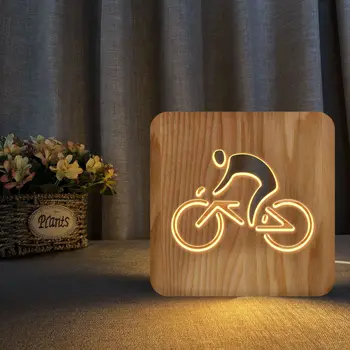 Binmek Bisiklet Modelleme Led 3d Ahşap Lamba Çocuk Odası Başucu Gece Lambası Içi Boş Oyma Masa Masa ev için lamba yatak odası dekoru