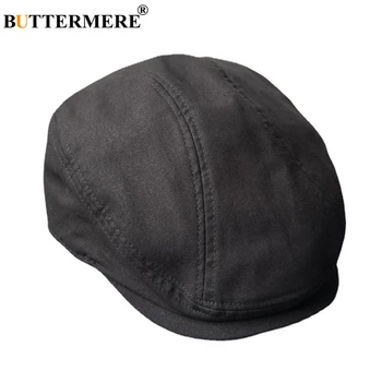 BUTTERMERE Büyük Büyük Pamuk Keten Düz Kap Yaz nefes Erkek Sürücü Şapka Katı Siyah Newsboy Kapaklar 58-60 cm