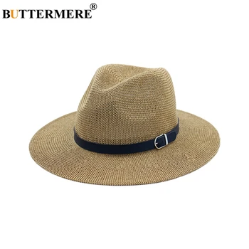 BUTTERMERE Plaj Hasır Şapka Kahverengi Kadın Erkek Geniş Ağız Zarif Panama Şapka Fedora Kadın Rahat Moda Yaz güneş şapkaları