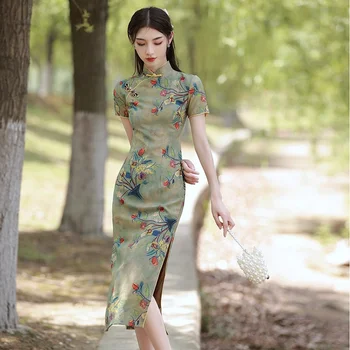 Cheongsam 2022 Yeni High-end Girly Elbise Uzun ve Genç Çin Geleneksel Dantel Brokar Elbisesi Rahat çin elbisesi hanfu
